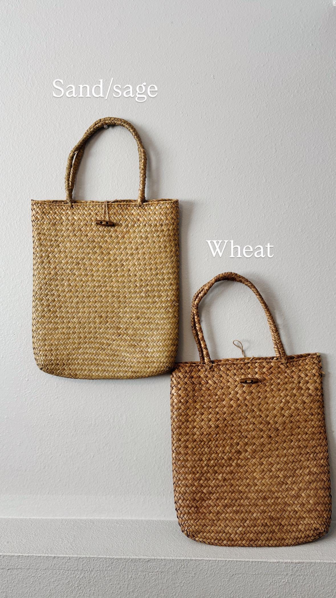 Vintage Palm Leaf Tote- Sand