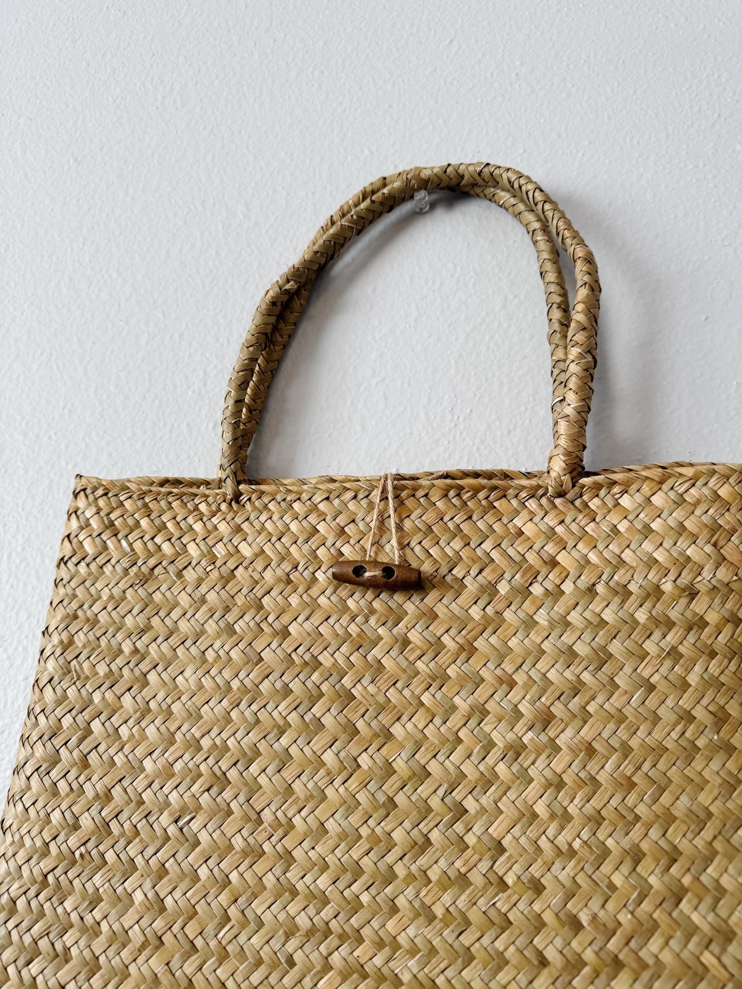 Vintage Palm Leaf Tote- Sand